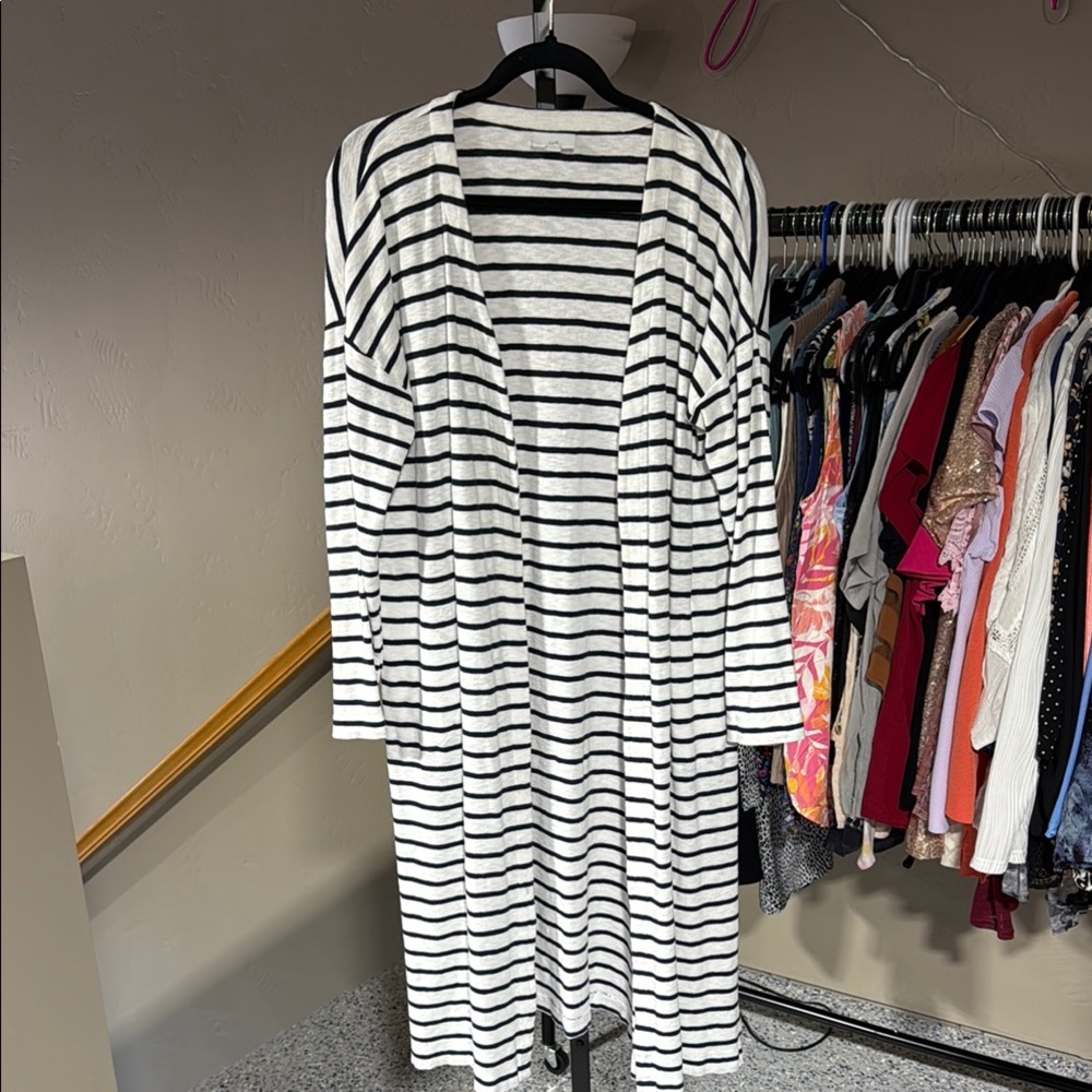 J. Jill Blue and White Striped Cardigan Sweater